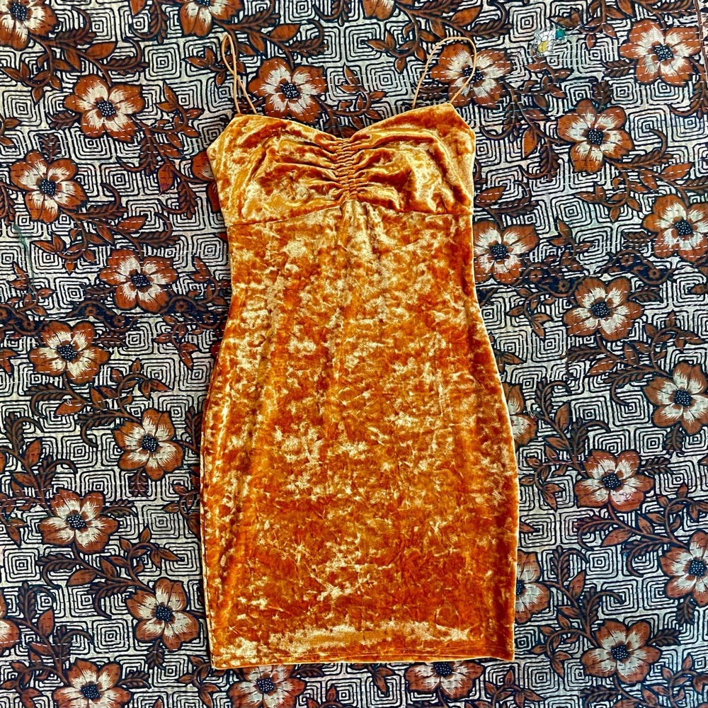 UO Orange Crushed Velvet Bodycon Dress